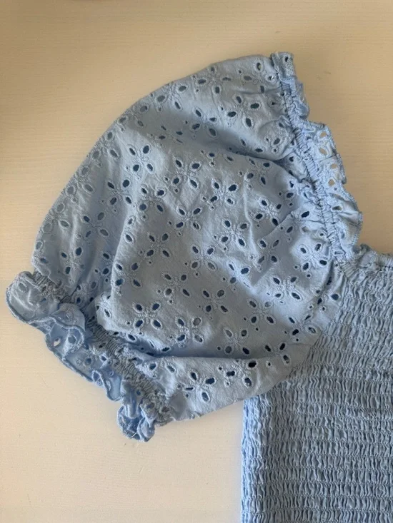 Light Blue Puff Sleeve Crop Blouse - Picture 3 of 3